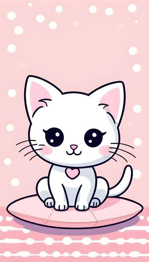 Cute Kawaii White Cat Wallpaper – Pink Aesthetic Background
