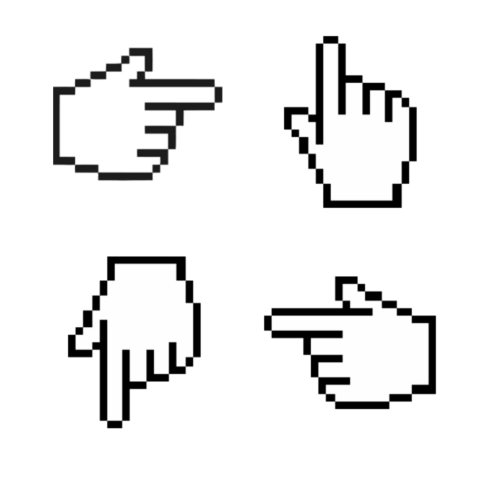 Pixel Cursor Hand Icons PNG – Click & Pointer Symbols