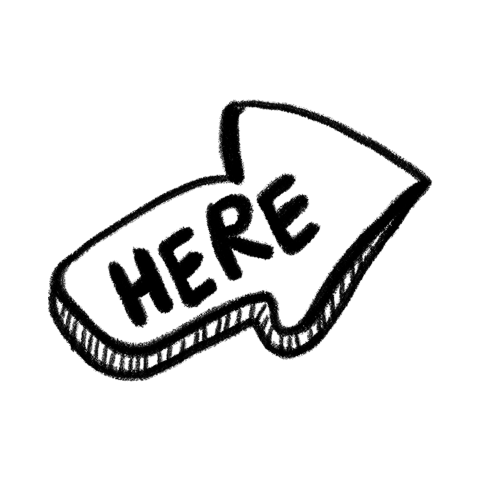 Hand-Drawn Sketch Arrow with "HERE" Text PNG