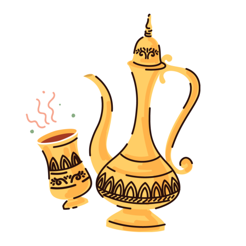 Golden Arabic Coffee Pot and Cup