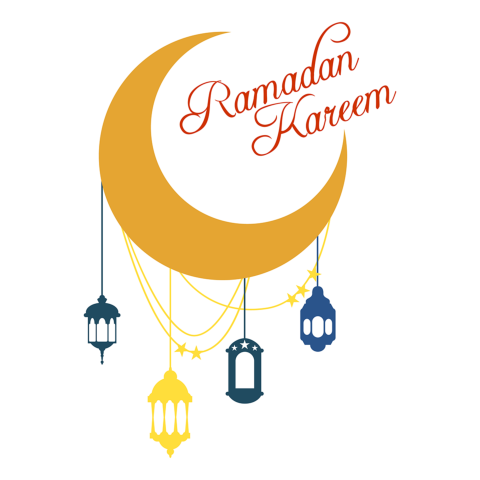 Colorful Ramadan Lanterns and Crescent Moon