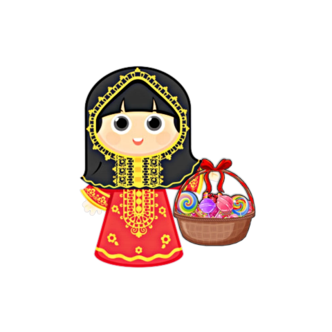 Traditional Girl with Candy Basket PNG