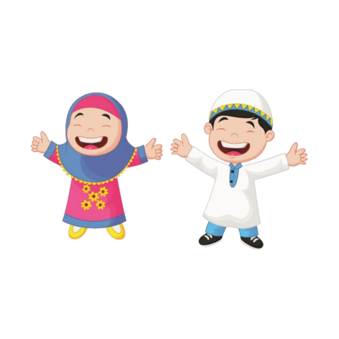 Happy Muslim Kids Cartoon PNG